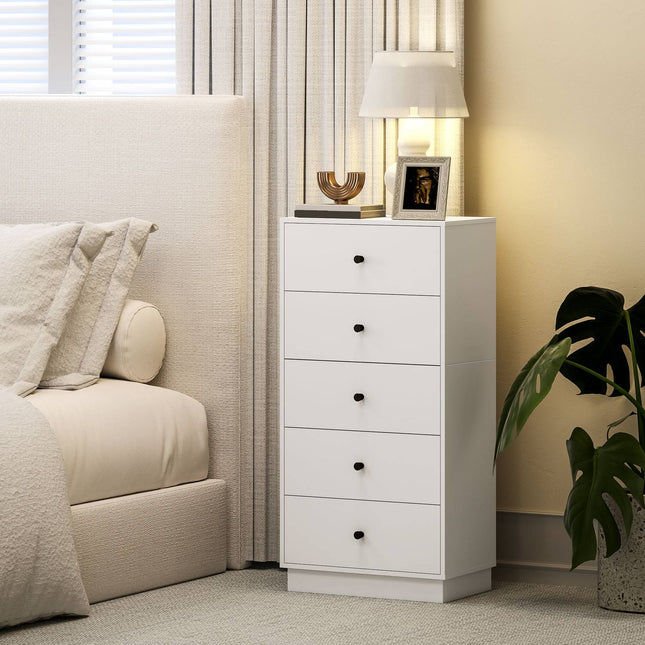 White wooden chest of drawers, storage cabinet with 5 drawers