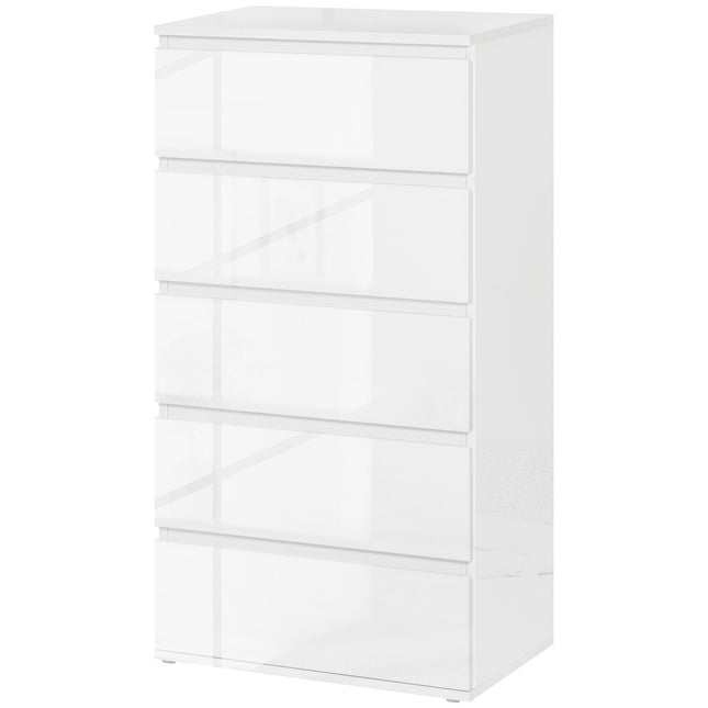 White dresser with 5 anti-tip tabs, 55x34x100 cm