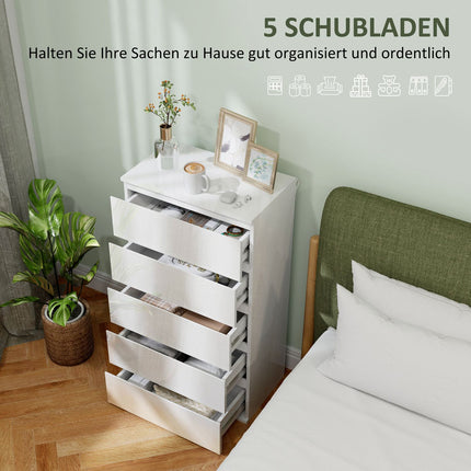 White dresser with 5 anti-tip tabs, 55x34x100 cm