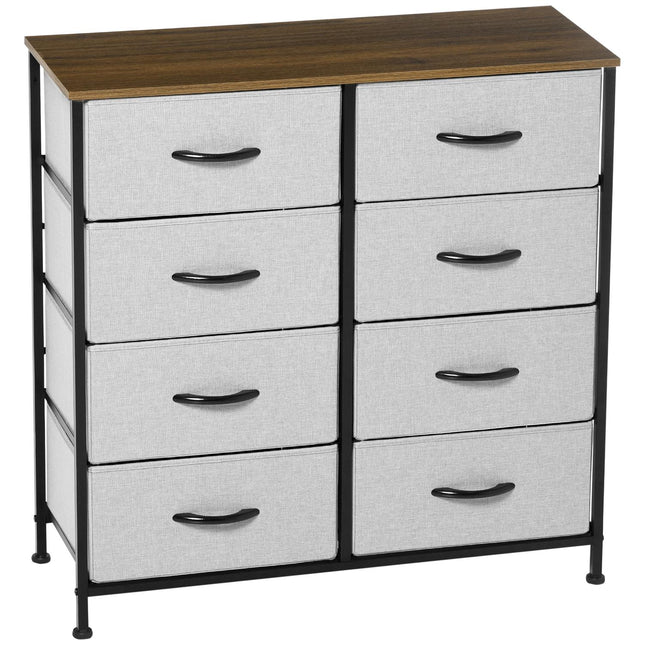 Ladekast dressoir met 8 opklapbare stoffen laden, ladekast met werkblad, handgreep, multifunctionele kast met kantelbeveiliging, voor woonkamer, slaapkamer, grijs