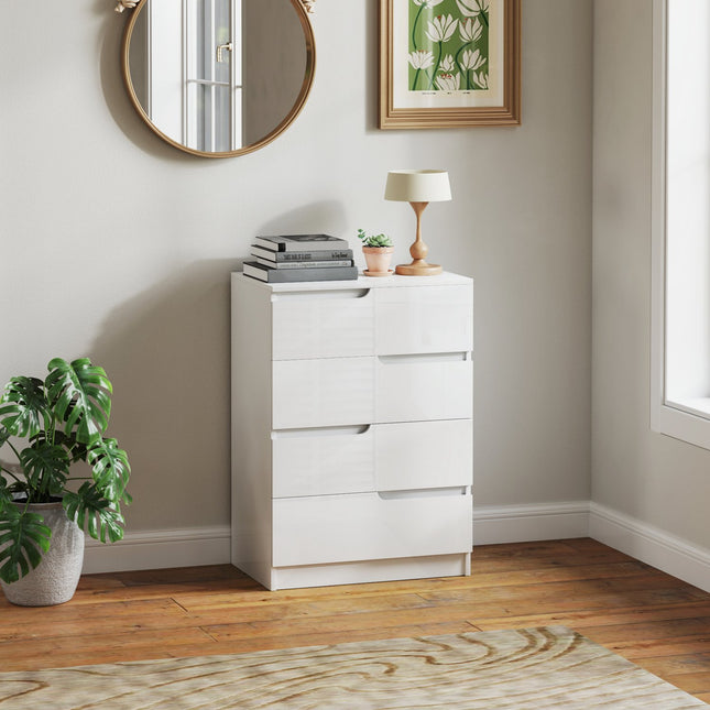 Commode met 4 lades, commode voor woonkamer, slaapkamer, hoogglans wit 60 x 40 x 85cm |