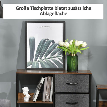 Ladenkast opbergkast met 3 stoffen laden, 2 open planken, ladekast met metalen frame voor slaapkamer, woonkamer bruin Aosoom