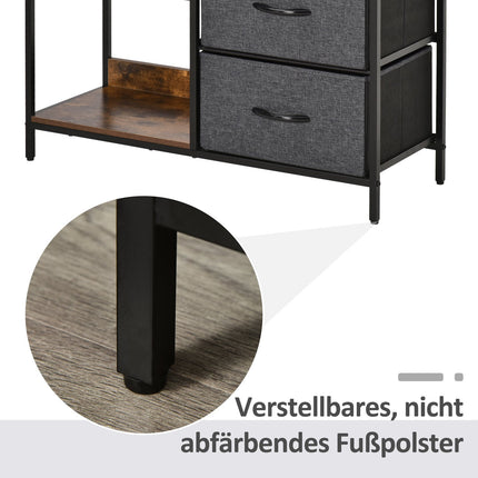 Ladenkast opbergkast met 3 stoffen laden, 2 open planken, ladekast met metalen frame voor slaapkamer, woonkamer bruin Aosoom