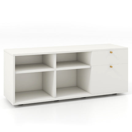 Chest of drawers with 2 drawers & 4 compartments & adjustable feet sideboard TV cabinet white