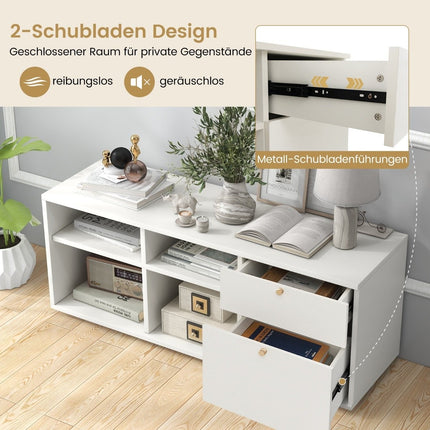 Chest of drawers with 2 drawers & 4 compartments & adjustable feet sideboard TV cabinet white
