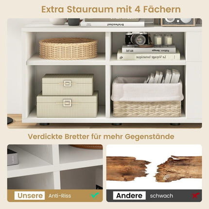 Chest of drawers with 2 drawers & 4 compartments & adjustable feet sideboard TV cabinet white