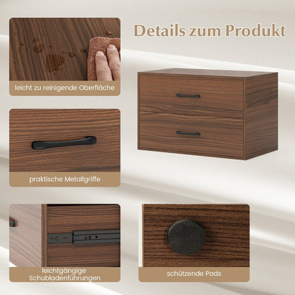 Chest of drawers with 2 drawers, stackable drawer cabinet, wooden sideboard, 60 x 34 x 38 cm, walnut