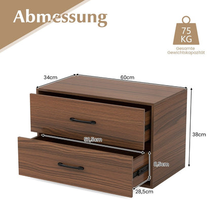 Chest of drawers with 2 drawers, stackable drawer cabinet, wooden sideboard, 60 x 34 x 38 cm, walnut