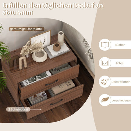 Chest of drawers with 2 drawers, stackable drawer cabinet, wooden sideboard, 60 x 34 x 38 cm, walnut