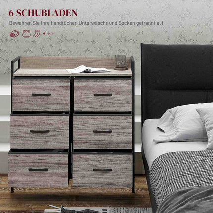 Fabric chest of drawers, storage cabinet with 6 drawers, gray