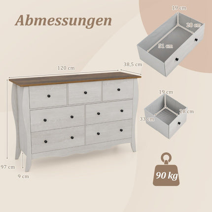Chest of drawers with 7 folding fabric drawers, sideboard in country house style, wardrobe, grey