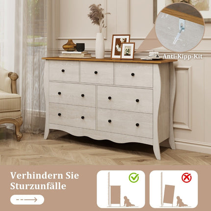 Chest of drawers with 7 folding fabric drawers, sideboard in country house style, wardrobe, grey