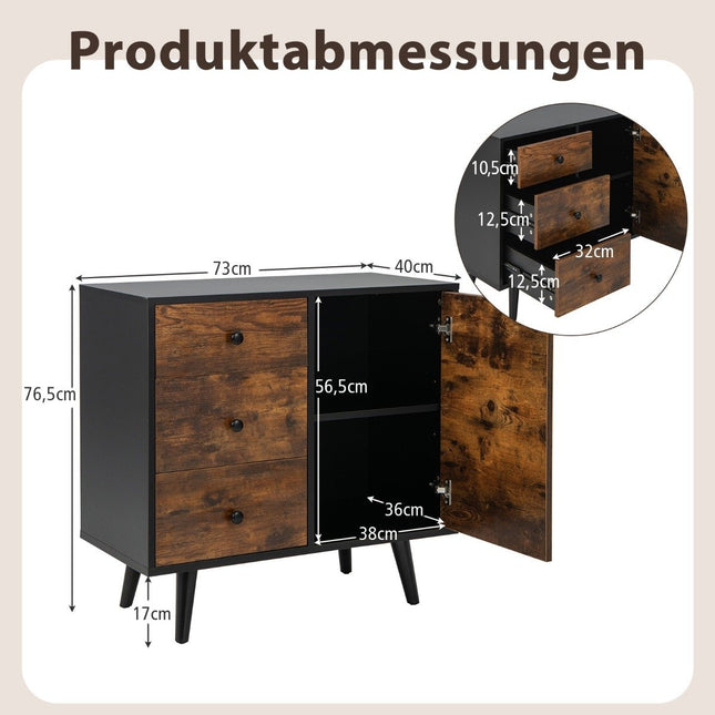 Chest of drawers with door & 3 drawers & adjustable shelf & anti-tip sideboard 73 x 40 x 76.5 cm
