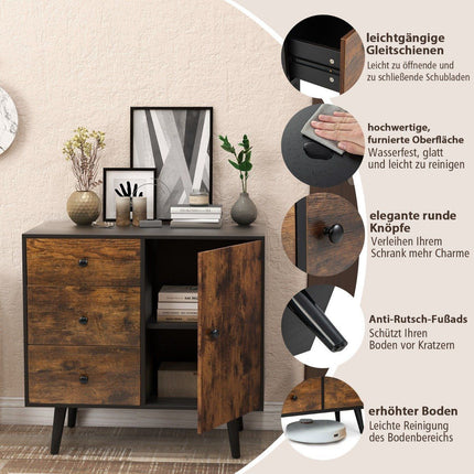 Chest of drawers with door & 3 drawers & adjustable shelf & anti-tip sideboard 73 x 40 x 76.5 cm