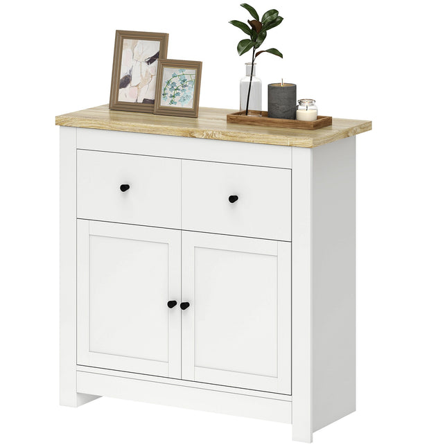 Ladekast met veel opbergruimte, dressoir met softclose deuren, 2 lades, verstelbare plank, wit