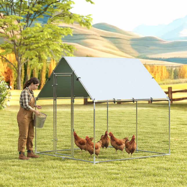 Chicken Coop, 4-6 Hens, Galvanized Steel, Weatherproof Roof