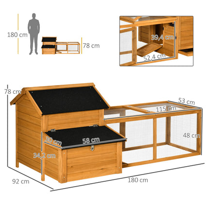 Chicken house, solid wood, 180x92x78cm with nesting box
