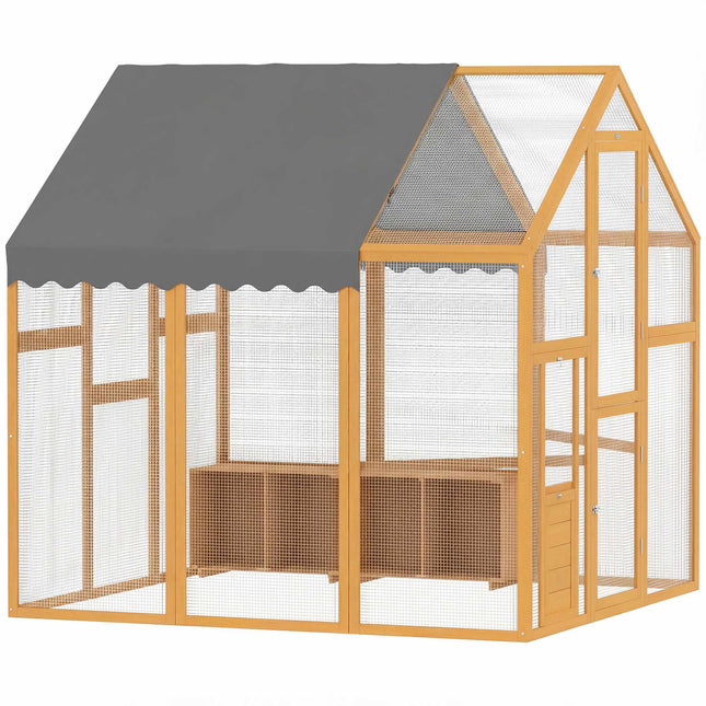 Chicken Coop with Run, 3.07㎡, Waterproof Cover, 6-8 Hens