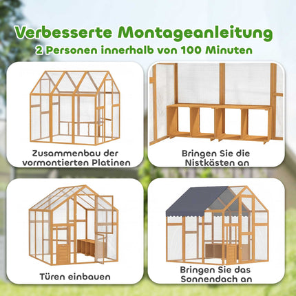 Chicken Coop with Run, 3.07㎡, Waterproof Cover, 6-8 Hens