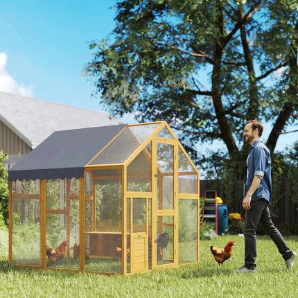 Chicken Coop with Run, 3.07㎡, Waterproof Cover, 6-8 Hens