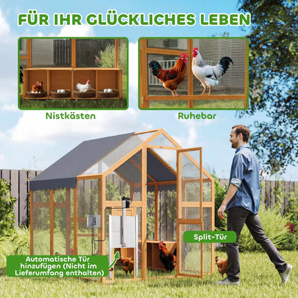 Chicken Coop with Run, 3.07㎡, Waterproof Cover, 6-8 Hens
