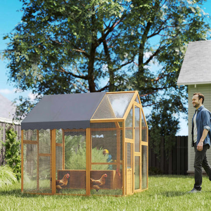 Chicken Coop with Run, 3.07㎡, Waterproof Cover, 6-8 Hens