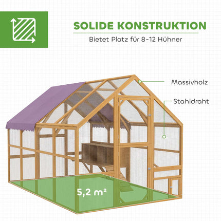 Chicken Coop with Run, 4 Nest Boxes, for 8-12 Hens