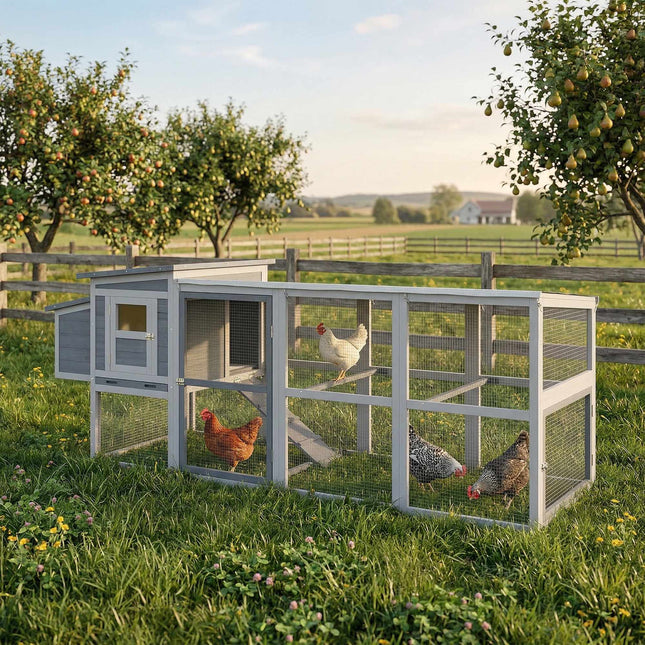 Chicken Coop with Run, Nesting Box, Asphalt Roof, 264x82x89cm