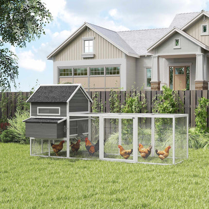 Chicken Coop with Run, Weatherproof, Gray Pine Wood