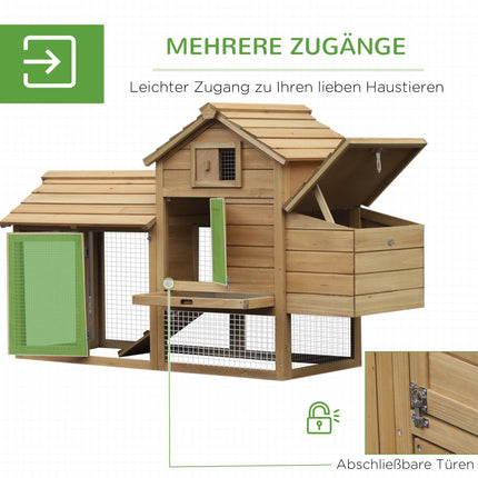 Chicken Coop with Run, Wood, 2 Levels, Nesting Box