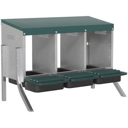 Chicken Nest Box with Ventilation, 3 Compartments, Metal