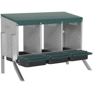Chicken Nest Box with Ventilation, 3 Compartments, Metal