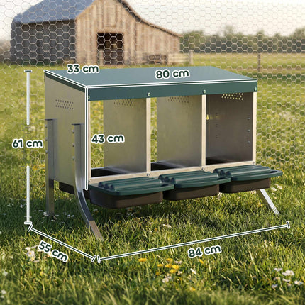 Chicken Nest Box with Ventilation, 3 Compartments, Metal