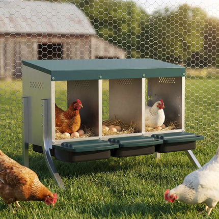Chicken Nest Box with Ventilation, 3 Compartments, Metal