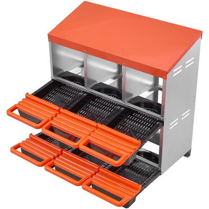 Chicken Nesting Box, 2-Tier 6-Compartment Roll-Out