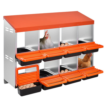 Chicken Nesting Box, 2-Tier 8-Compartment Metal Roll-Out