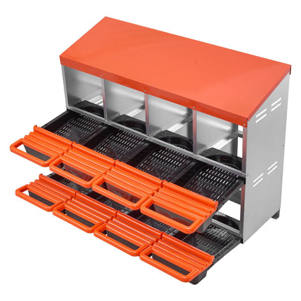 Chicken Nesting Box, 2-Tier 8-Compartment Metal Roll-Out
