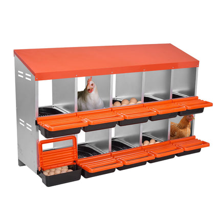 Chicken Nesting Boxes, 2-Tier 10-Compartment Roll-Out