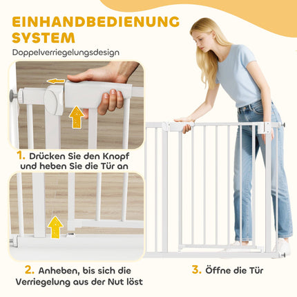 Child Safety Gate, No-Drill, Auto-Close, 76-89x76 cm, White
