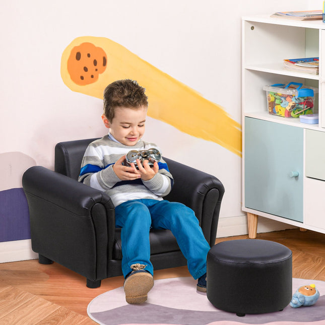 Black armchair for children with footstool - 3-7 years, 54x42x41cm