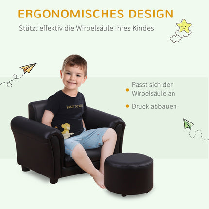 Black armchair for children with footstool - 3-7 years, 54x42x41cm