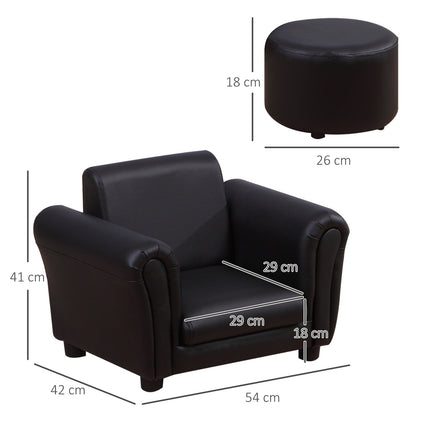 Black armchair for children with footstool - 3-7 years, 54x42x41cm