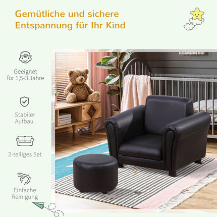Black armchair for children with footstool - 3-7 years, 54x42x41cm
