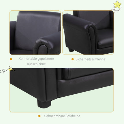 Black armchair for children with footstool - 3-7 years, 54x42x41cm