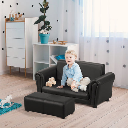 Children's black armchair & footstool Set - Comfortable 83cm