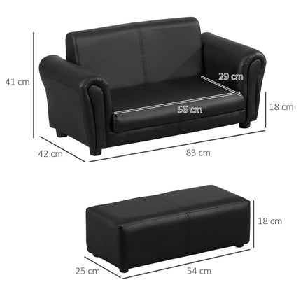 Children's black armchair & footstool Set - Comfortable 83cm