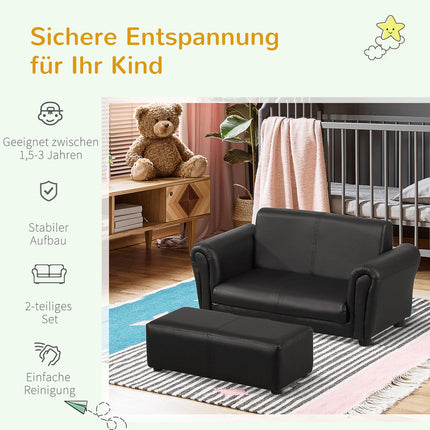 Children's black armchair & footstool Set - Comfortable 83cm