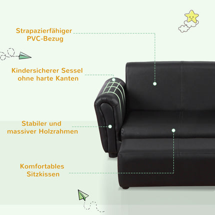 Children's black armchair & footstool Set - Comfortable 83cm