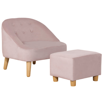 Children's velvet armchair with footstool - Pink, comfortable