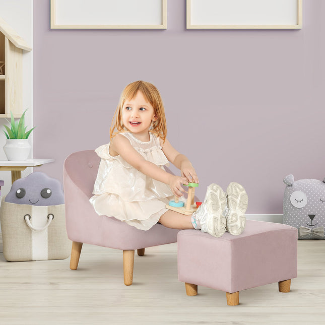 Children's velvet armchair with footstool - Pink, comfortable